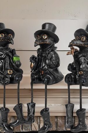 Dazzle Bright 3 Pcs Halloween Plague Doctor with Dangling Legs Figurines Decoration, Resin Gothic Scary Crow Table Fireplace Shelf Sitting Figurines Party Ornament Gifts for Indoor Home Decor