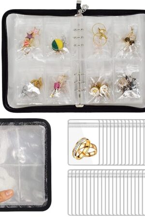 Earring Organizer Case Travel Jewelry Organizer Transparent Jewelry Storage Book for Necklace Bracelet Ring Holder with Small Clear Zippered Pouch