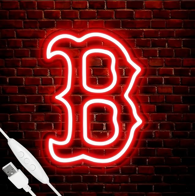 Red Sox Neon Sign, Boston BRS Cool Light Up Dimmable Red Sox Logo Hanging Led Neon Sign for Wall Decor, Party, Bar, Man Cave, Garage, Game Room Deco, BOS Birthday Gift for Baseball Fans
