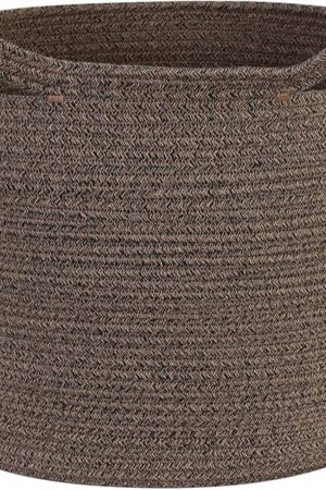 Cotton Rope Basket 15?x15?x14? Large Storage Basket Collapsible Laundry Hamper Blanket Basket Lovely Cat Ears Organizer Bin with Handles Woven Storage Baskets for Living Room, 41L, Brown