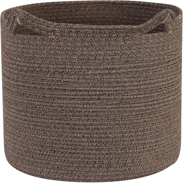 Cotton Rope Basket 15?x15?x14? Large Storage Basket Collapsible Laundry Hamper Blanket Basket Lovely Cat Ears Organizer Bin with Handles Woven Storage Baskets for Living Room, 41L, Brown