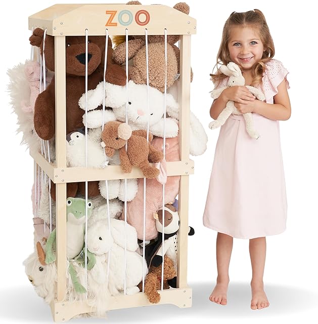 Wooden Stuffed Animal Storage for Kids – Large Toy Storage Organizer & Holder for Your Kids Playroom or Nursery – Easy to Assemble Stuffed Animal Zoo That Keeps Plush Friends Ready for Snuggles