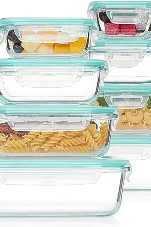 Vtopmart 8 Pack Glass Food Storage Containers with Airtight Lids, Glass Meal Prep Containers, Lunch Office Meal for Microwave, Oven, Freezer and Dishwasher, BPA Free