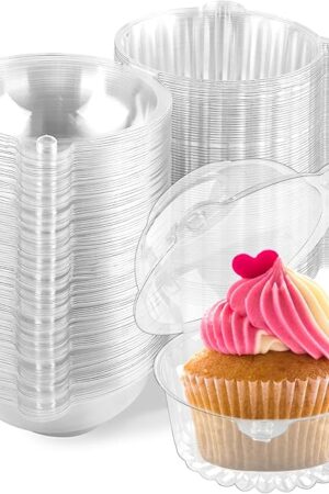 Zezzxu 100 Pack Individual Cupcake Containers, Clear Plastic Cupcake Holders with Dome Lids, Single Cupcake Carriers for Cupcakes, Hot Cocoa Bombs, Muffins, Pastries