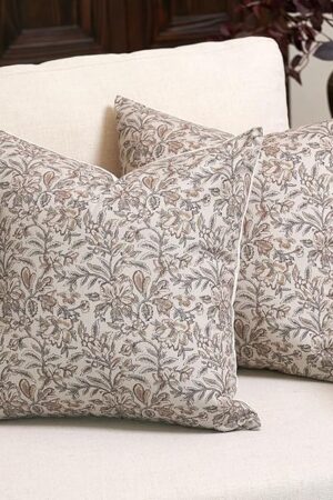 Amor Virisso Floral Throw Pillow Covers 20x20 Set of 2 Vintage Block Print Pillow Covers Decorative Pillow Covers Couch Pillows for Living Room Farmhouse Accent Sofa Pillows, Red/Sand