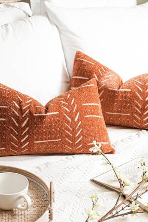 Brick Red Decorative Lumbar Throw Pillow Covers 12X20, Set of 2, Rust Boho Farmhouse Cushion Cover, Soft Accent Pillowcase for Couch Sofa Bed Living Room Home Décor
