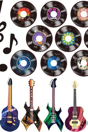 40 Pcs Music Party Decorations Musical Notes Rock and Roll Record Cutouts Silhouettes Record Guitar Party Favor Cutouts 50s 80s Theme Baby Shower School Bulletin Board Craft Decoration