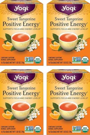 Yogi Sweet Tangerine Positive Energy Tea, 4 Packs (16 Bags/Pack) | Contains Black Tea Leaf | Yerba Mate Leaf | Ashwagandha Root | Organic Tangerine Energy Tea