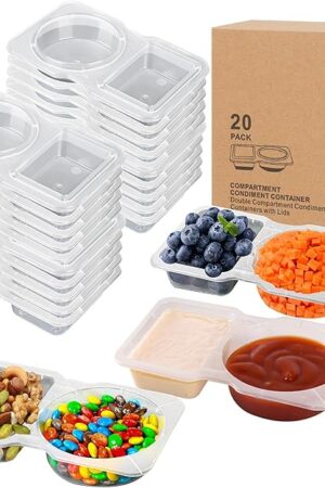 20 sets Reusable Snack Containers 2 Compartment Condiment Container With Lids Snackle Box Container Portion Control for Refrigeration Sauce,Outdoor Takeaway,Travel