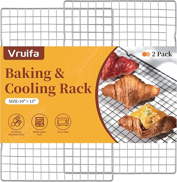 2PCS Cooling Racks for Cooking and Baking, Stainless Steel Wire Rack Suitable for 10" x 15" Sheet Pan and Grilling, Roasting,Drying, Oven and Dishwasher Safe