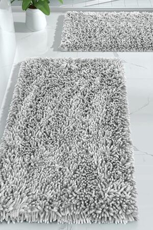 Yimobra Bathroom Rugs Sets Bathroom Rugs Bath Room Floor 31.5 x 19.8 + 24 x 17 Inches Light Grey