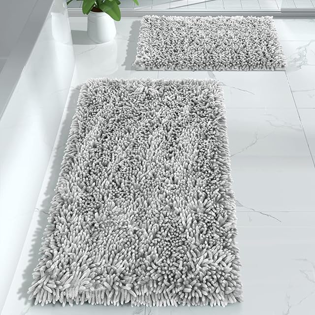 Yimobra Bathroom Rugs Sets Bathroom Rugs Bath Room Floor 31.5 x 19.8 + 24 x 17 Inches Light Grey