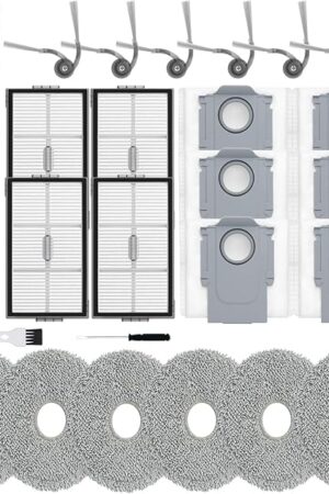 26Pcs Replacement Parts Accessories Kit Compatible with for Roborock Saros 10R Robot Vacuum, 2 Main Brush, 4 Hepa Filter, 6 Mop Pads, 6 Side Brush, 6 Dust Bags, 1 Screwdriver 1 Clean Tool