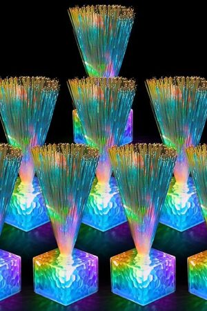 Amylove 16 Pcs Mini Fiber Optic Lamps Bulk Small LED Light up Table Centerpieces for Party Event Decorations with Crystal Base Battery Powered for Glow in The Dark Favors Supplies (6 Inch,Clear)