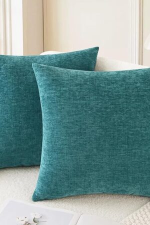 CaliTime Throw Pillow Covers Decorative 18 X 18 Inches Pack of 2 Cozy Chenille Cushion Cases for Couch Sofa Bed Living Room Home Teal