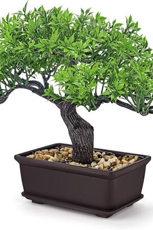 Der Rose 8'' Artificial Bonsai Tree Small Fake Potted Plants for Zen Japanese Home Office Desk Bathroom Shelf Decor
