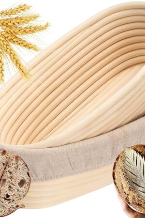 Banneton Bread Proofing Basket 2 pack 9.5 inch Oval Basket with Liner, Bread Proofing Basket Perfect for Professional & Home Sourdough Bread Baking, Artisan Sourdough Bread (Set of 2 pack 9.5" Oval)