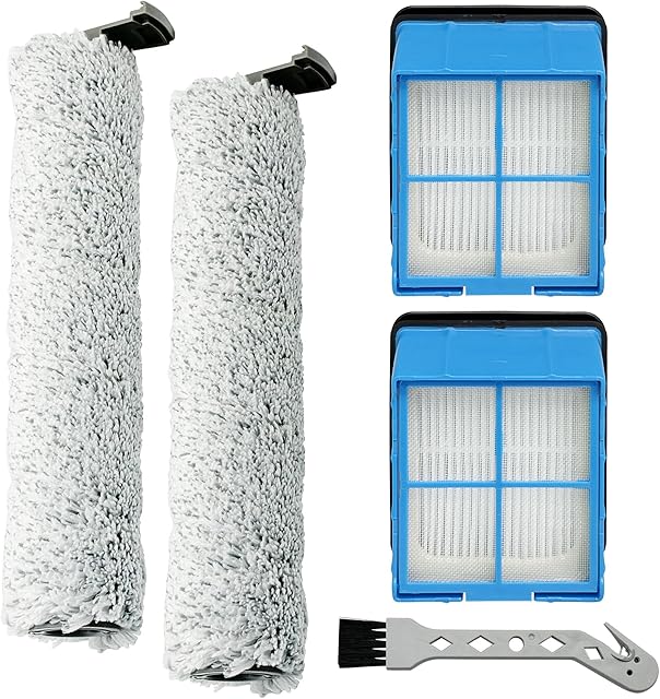 BISSELL 3882 Replacement Roller Brush & Filters, Compatible with CrossWave OmniForce 3882/3883/OmniFind 3967F/3970F Vacuum Cleaner - 2 Rollers + 2 Filters + 1 Tool