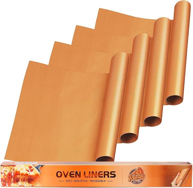 4 Pack Large Copper Oven Liners for Bottom of Oven BPA and PFOA Free, 16x24 Inch Thick Heavy Duty Non Stick Teflon Oven Mats for Electric, Gas, Toaster, Convection, Microwave Ovens Grills