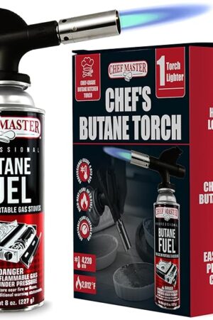 Chef's Torch, Kitchen Torch, Cooking Torch, Refillable Butane Torch Lighter w/ Adjustable Flame for Searing Steaks, Creme Brulee, Desserts, BBQ, Baking, Craft by Chef Master 90014(Butane Not Included)