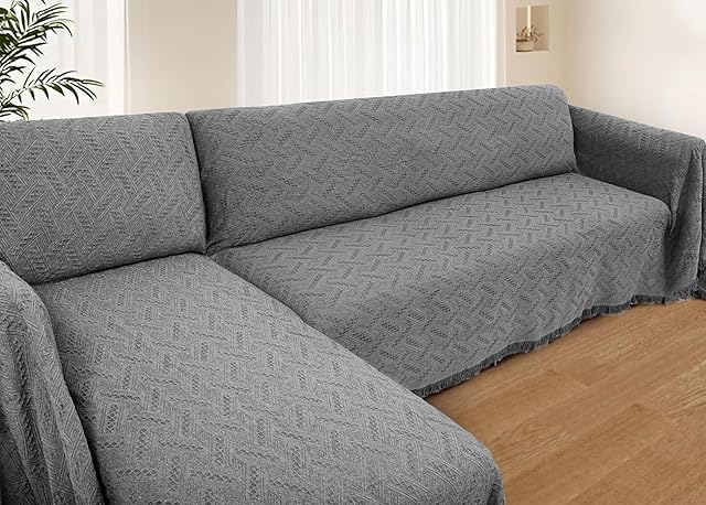 Sectional Couch Covers 2 Pieces L Shaped Sofa Cover for Sectional Couch L Shape Washable Blanket Furniture Protector for Pets Dogs (Dark Grey, X-Large)