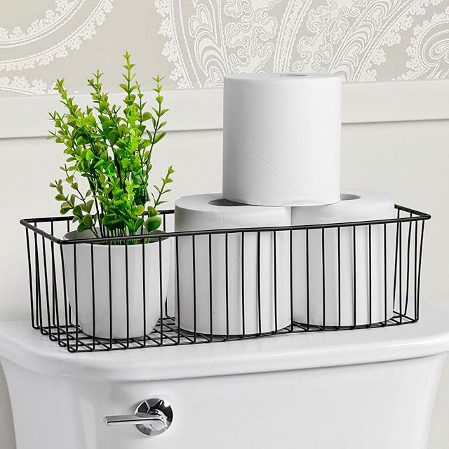 Wetheny Toilet Paper Basket (1 Pack) - Black Wire Basket Metal Basket for Bathroom farmhouse decor - Wire Storage Baskets for organizing toilet tank topper, countertop