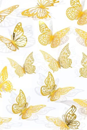 84PCS 3D Butterfly Decorations, 3 Sizes 7 Styles Butterfly Wall Decor Gold Butterflies Decorations for Cake, Butterflies Party, Birthday, Wall