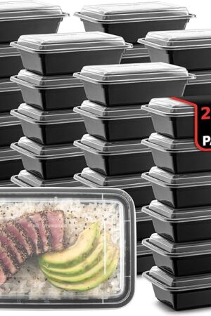 50-Pack Reusable Meal Prep Container Microwave Safe Food Storage Containers with Lids, 24 OZ - 1 Compartment Take Out Disposable Plastic Bento Lunch Box To Go, BPA Free - Dishwasher & Freezer Safe