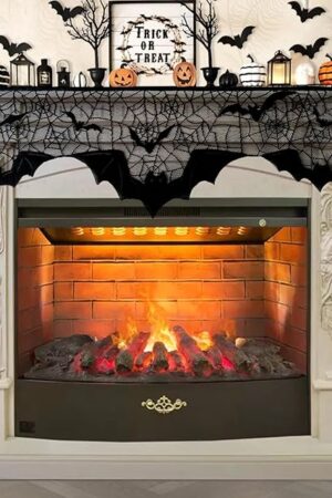 AerWo Halloween Decorations Indoor Fireplace Mantel Scarf, Black Lace Spiderweb Fireplace Cover for Halloween Mantle Decor Festive Party Supplies,20x79 inches