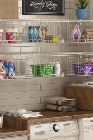 3-Tier Foldable Laundry Basket Organizer with Rotating Hooks - Space-Saving Over Washer and Dryer Shelf for Laundry Room Organization and Storage, Durable Wire Shelving Unit, White