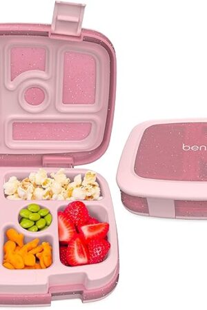 Bentgo Kids 5-Compartment Lunch Box - Glitter Design for School, Ideal for Ages 3-7, Leak-Proof, Drop-Proof, Dishwasher Safe, & Made with PFAS & BPA-Free Materials (Glitter Edition - Petal Pink)