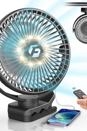 8-inch Clip-on Fan - 12000mAh Portable Rechargeable Battery With 3 Speeds and Strong Airflow, USB Small Desk Personal Quiet for Office, Stroller, Bedroom and Camping