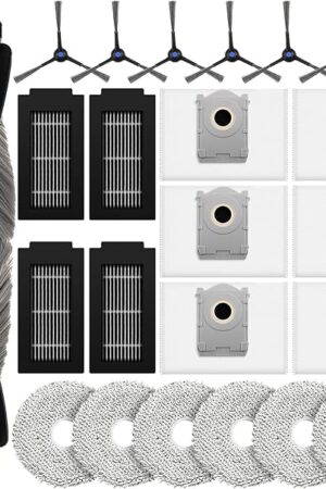 24 Pcs Replacement Parts for Ecovacs Deebot T50 Pro Omni / T50 Pro / T50 Omni Robot Vacuum, Include 1 Main Brush, 6 Dust Bags, 4 Filters, 6 Side Brushes, 6 Mop Pads and 1 Cleaning Tool