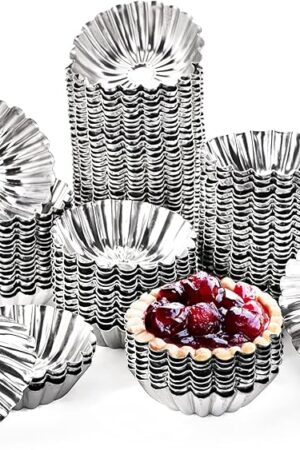 Dicunoy 100 PCS Egg Tart Molds for Baking, 3" Mini Tart Pie Pan, Aluminum Brioche Mold, Resuable Ensaymada Molder Filipino, Brioche Tins Mould for Tart Shells, Cupcakes, Mini Cake, Pudding, Muffin