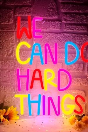We Can Do Hard Things Neon Sign, Motivational Neon Light USB Dimmable LED Sign, for Inspirational Classroom Office Library Neon Light Kids Wall Art Bedroom Birthday Party Classroom Backdrop Sign