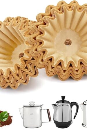 Coffee Filters Compatible with Farberware Coffee Percolator, 100 Pcs Perforated Unbleached Filter Paper for Farberware FCP240/Yosemite, Coletti Bozeman 6/9 Cup, Elite Gourmet EC140