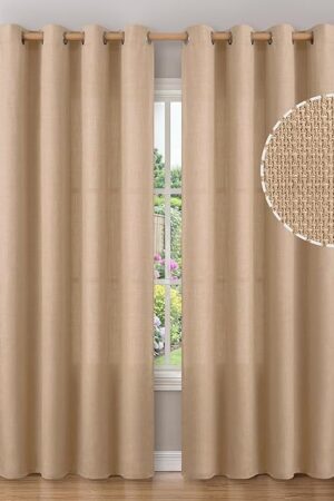 BGment Tan Curtains 84 Inch for Living Room - Light Filtering Faux Linen Look with Burlap Texture, Rustic Farmhouse Window Panels (Set of 2, 52" Wide)