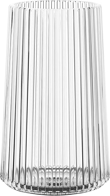 Clear Glass Vase for Flower, Flower Vase for Bouquet, Modern Glass Vases, Ribbed Vases for Living Room, Bedroom, Dining Table, Office, Wedding, Centerpieces, 8 Inches