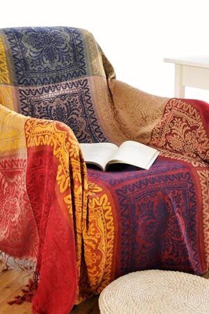 Boho Throw Blanket, Chenille Jacquard Tassels Throw Blankets for Bed Couch Soft Chair， Bohemian Fringe Tassels (Red, S:60x75