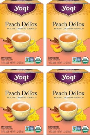 Yogi Tea Peach DeTox - 4 Packs (16 Bags per Pack) - Organic DeTox | Feel Refreshed | With Burdock Root | Contains Cinnamon Bark | Ginger Root & Cardamom | Dandelion Root & More