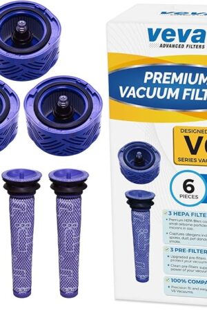 VEVA 6-Pack Premium Vacuum Filters Set - Compatible with Dyson V6 Absolute Vacuums, Part # 965661 & 966741-3 Pre-Filters & 3 HEPA Filters for Enhanced Air Quality & Suction Performance