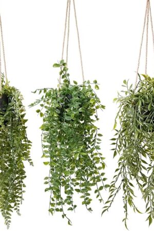 3 Packs Fake Hanging Plants with Pots, 20" Fake Vines for Wall Decor, Fake Fern Plants Mandala Vine, Artificial Plants Indoor/Outdoor for Home Bathroom Bedroom Kitchen Office Room Decor