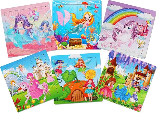 The Wooden Puzzles for Toddlers 2-5 Years Old(Set of 6), 9 Pieces Preschool Educational and Learning Animal Jigsaw Puzzle Toy Gift Set for Girls
