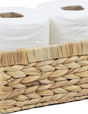 Wicker Baskets, Water Hyacinth Baskets for Organizing, Rattan Woven Basket for Storage, Organizer Bins with Built-in Handles, Storage Basket for Shelves (Small)