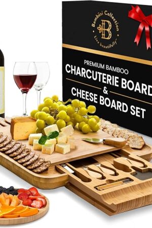 Charcuterie Board Gift Set - Bamboo Cheese Board and Knife Set - Housewarming Gifts for New Home, Wedding Gifts for Couples 2025, Bridal Shower Gifts, Birthday Gifts for Women