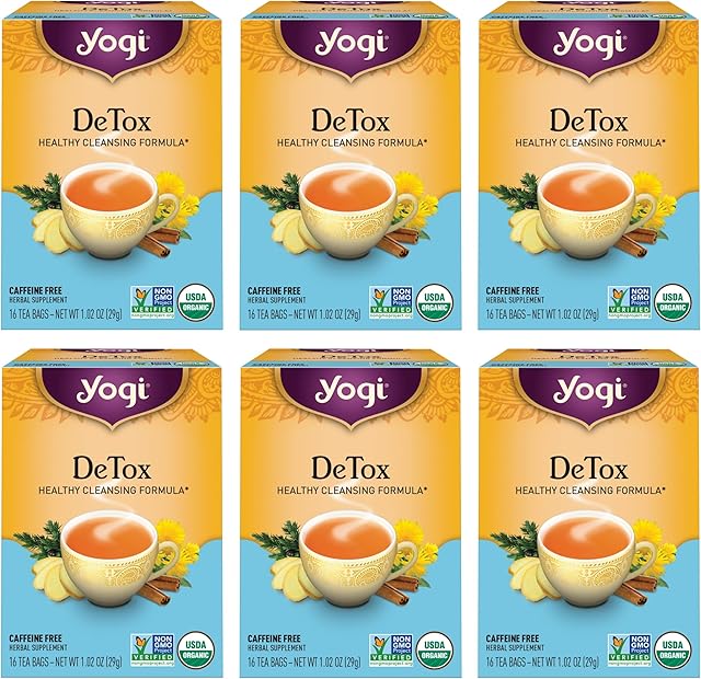 Yogi Tea DeTox Tea - 16 Tea Bags per Pack (6 Packs) - Organic Detox Tea for Digestive & Circulation Support - Includes Burdock, Dandelion, Ginger Root, Black Pepper, Cardamom & Juniper Berry