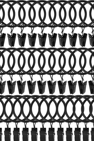 44 Pack Black Curtain Rings with Clips, Curtain Hooks Hangers Clip Rings for Hanging Drapes Bows Hat, Drapery Rings 1 in I D, Fits up to 5/8 in Diameter Curtain Rod.