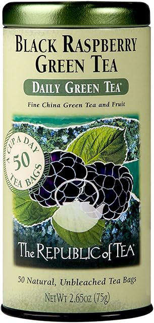 The Republic of Tea - Black Raspberry Green Tea, 50 Tea Bags, Tin | Flavored Berry Tea | Caffeinated