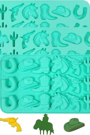 Cowboy Chocolate Molds, Western Themed Silicone Chocolate Molds with Cowboy Hat, Boot, Cactus & Horse, Cowboy Silicone Baking Molds for Candy, Ice Cube, Cupcake, Cake Decoration, 3Pack