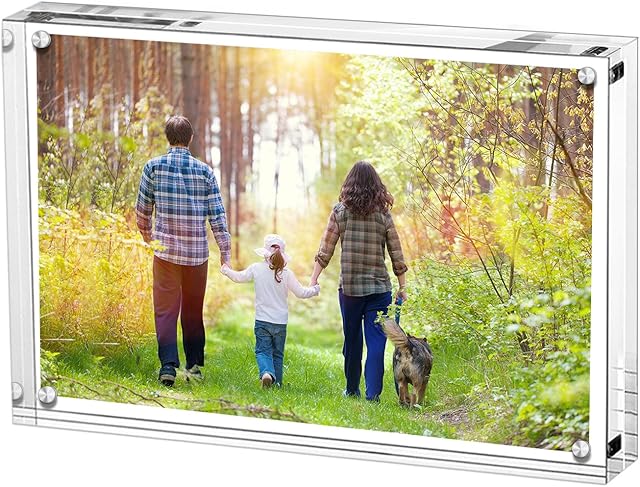 Boxalls 5x7 Inches Acrylic Picture Frame, Double Sided Clear Frameless Photo Frames with Magnetic Desktop Transparent